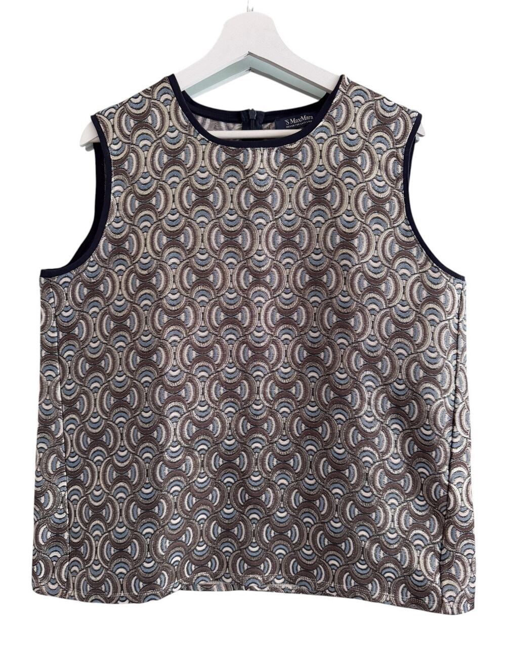 S Max Mara Metallic Jacquard Top Geometric Print Sleeveless Blouse Size US 16